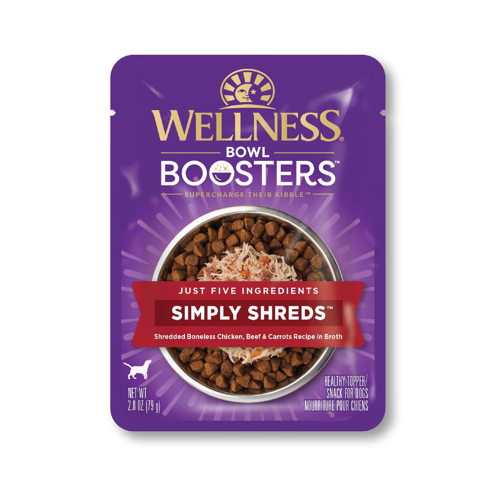 Wellness Bowl Boosters Simply Shreds Chicken, Beef & Carrots Grain-Free Wet Dog Food Topper, 2.8-oz