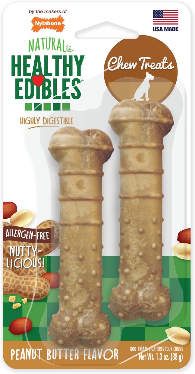 Nylabone Healthy Edibles Peanut Butter Flavor Pack Dog Chews, Petite, 2-pk