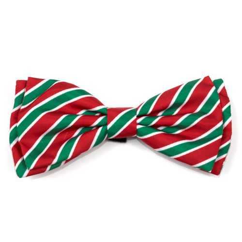 The Worthy Dog Holiday Stripe Pet Bow Tie, Red/Green