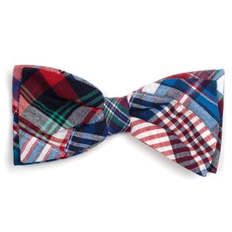 The Worthy Dog Bow Tie, Blue Multi Patch Madras