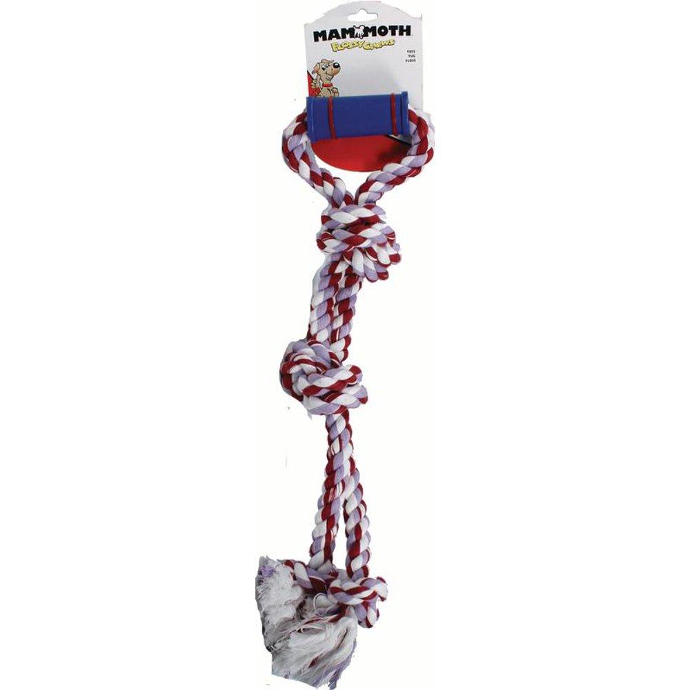 Mammoth Flossy Chews Twin Tug with Rubber Handle Dog Toy, Color Varies