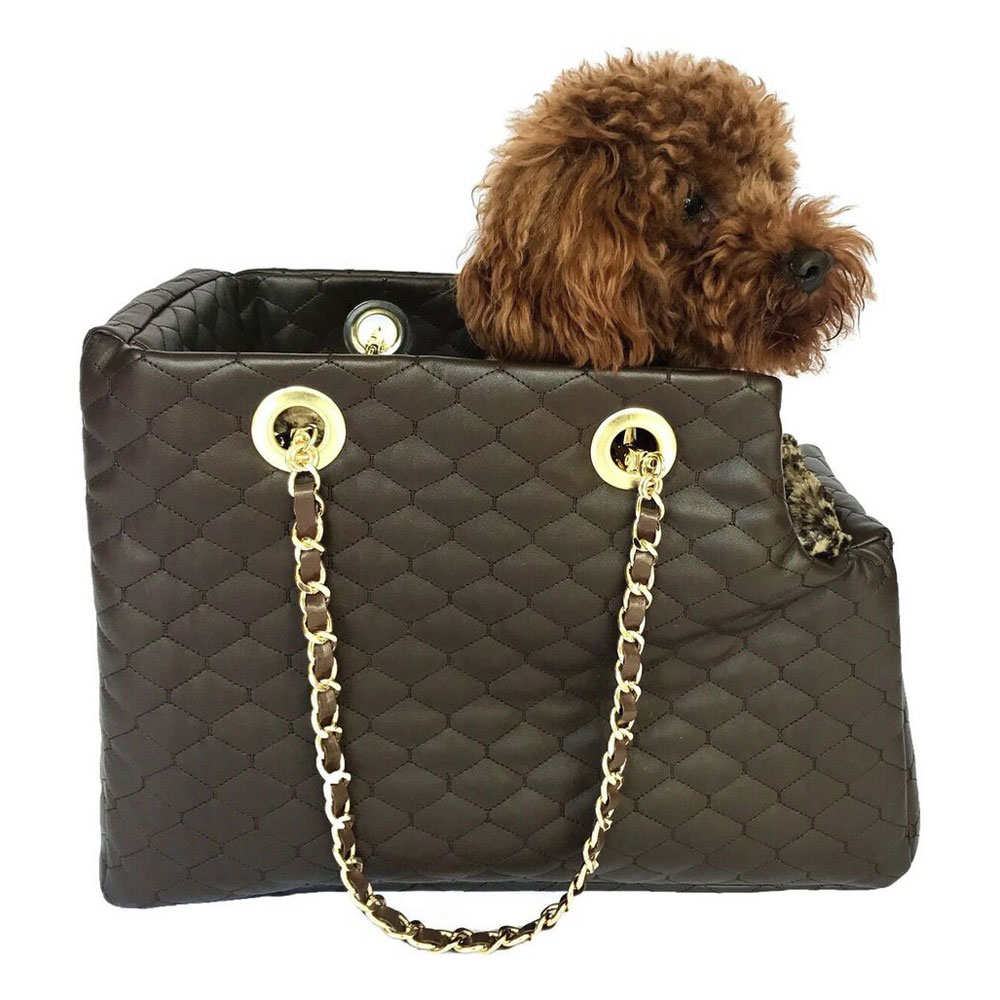 The Dog Squad Kate Dog Carrier with Chain Straps, Chocolate Quilted