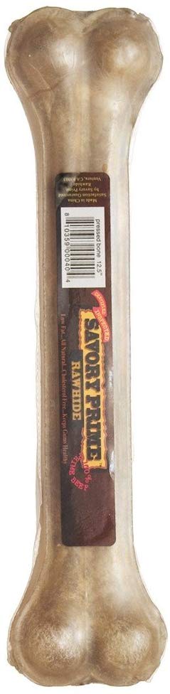 Savory Prime Rawhide Pressed Beef Bone Dog Treats, 12.5-in