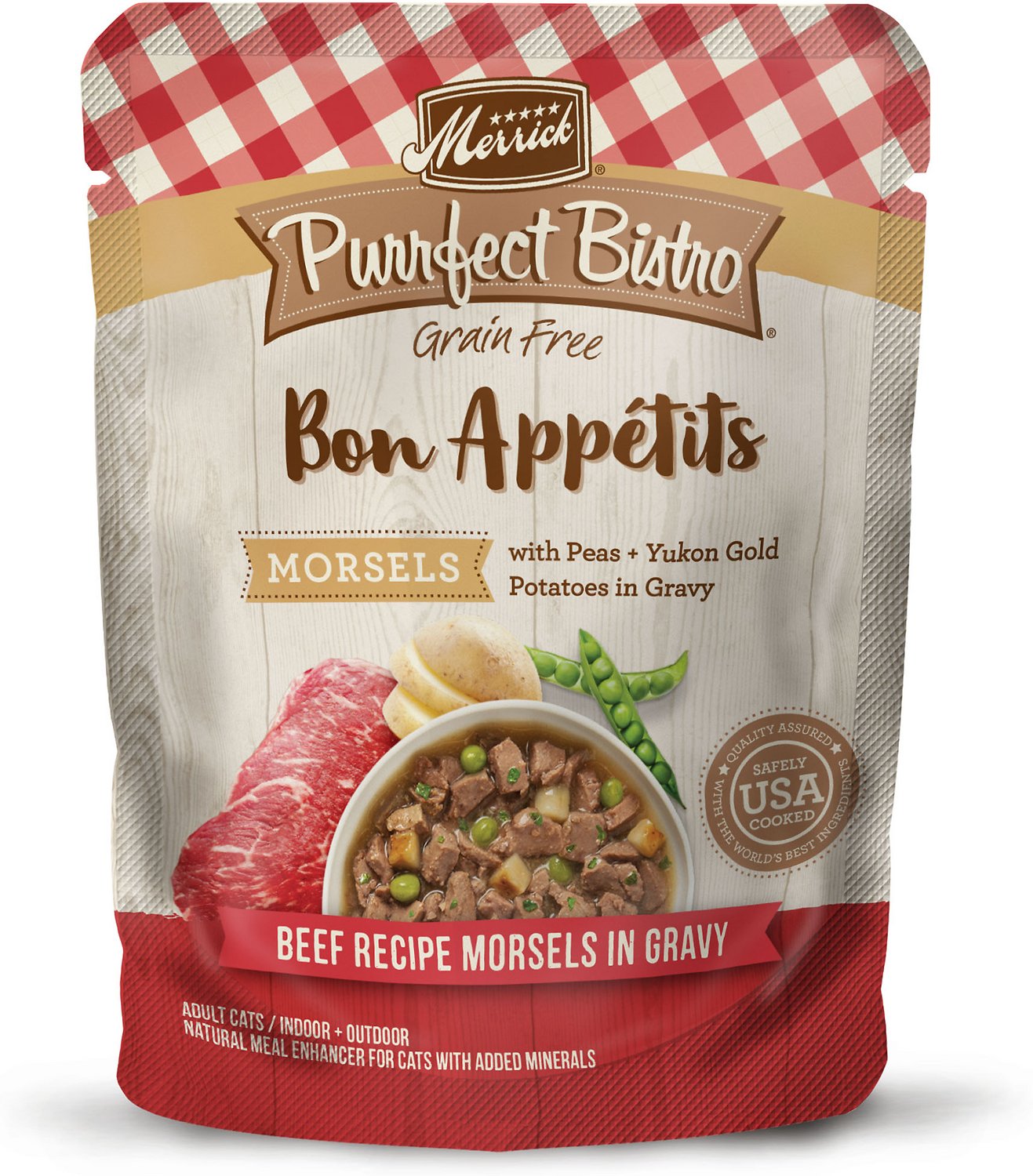 Merrick Purrfect Bistro Bon Appetits Grain-Free Beef Recipe Morsels in Gravy Adult Cat Food Pouches, 3-oz