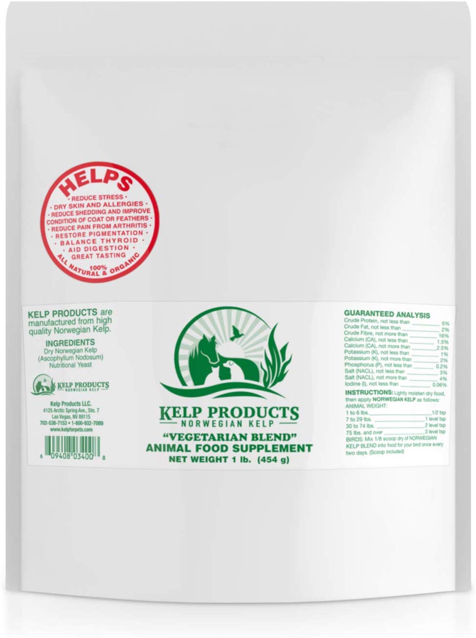Kelp Products of Florida Norwegian Kelp Vegetarian Blend Animal Supplement, 1-lb