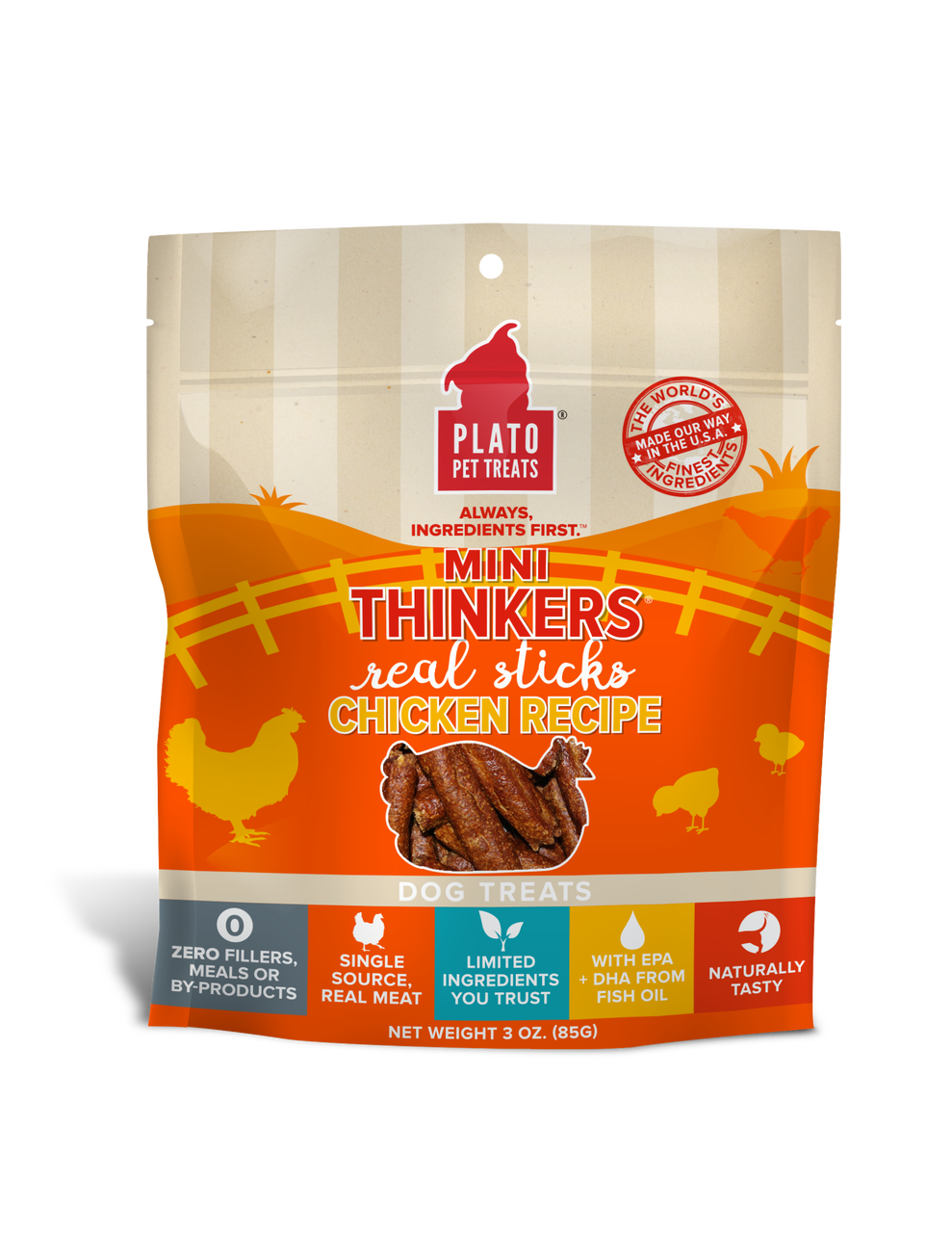 Plato Mini Thinkers Chicken Meat Stick Dog Treats