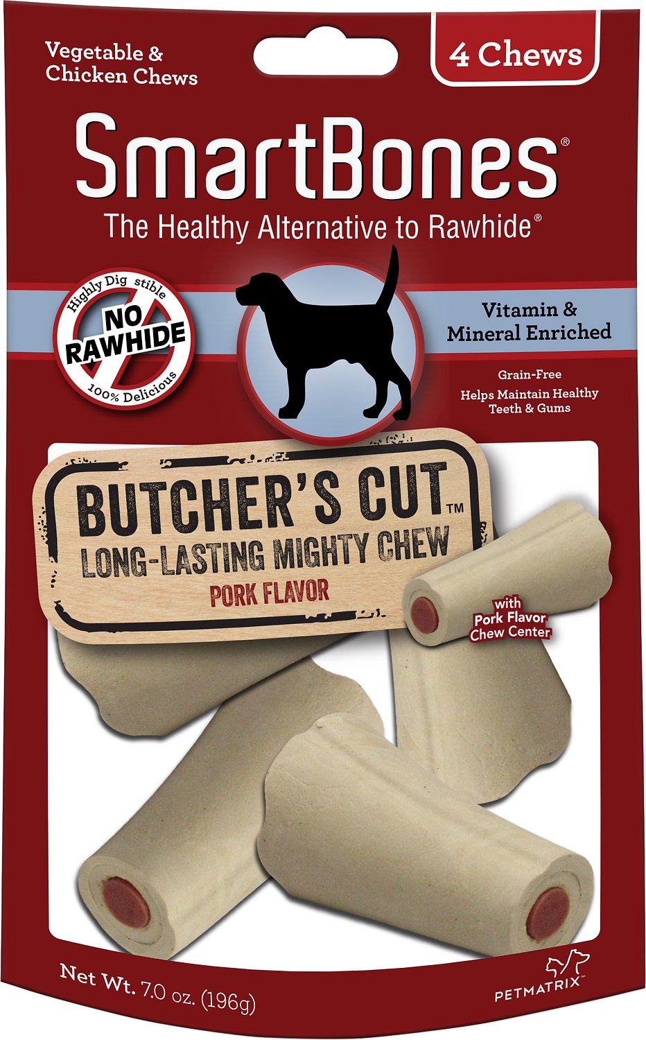 SmartBones Small Butcher's Cut Pork Flavor Chews Dog Treats, 4 count