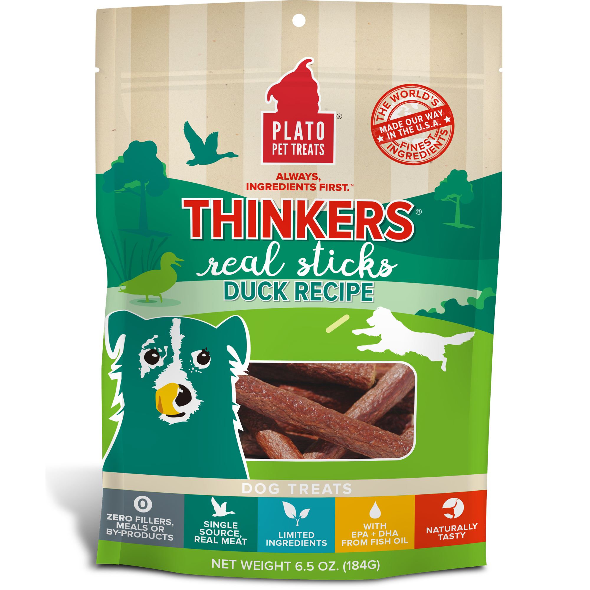 Plato Thinkers Duck Recipe Dog Treats, 6.5-oz