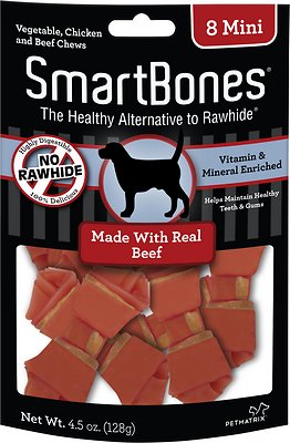 SmartBones Mini Beef Chew Bones Dog Treats, 8 count