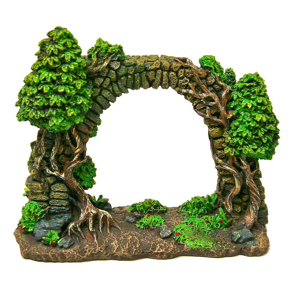 Blue Ribbon Exotic Environments Forgotten Ruins Cobblestone Arch Wall with Trees Aquarium Ornaments