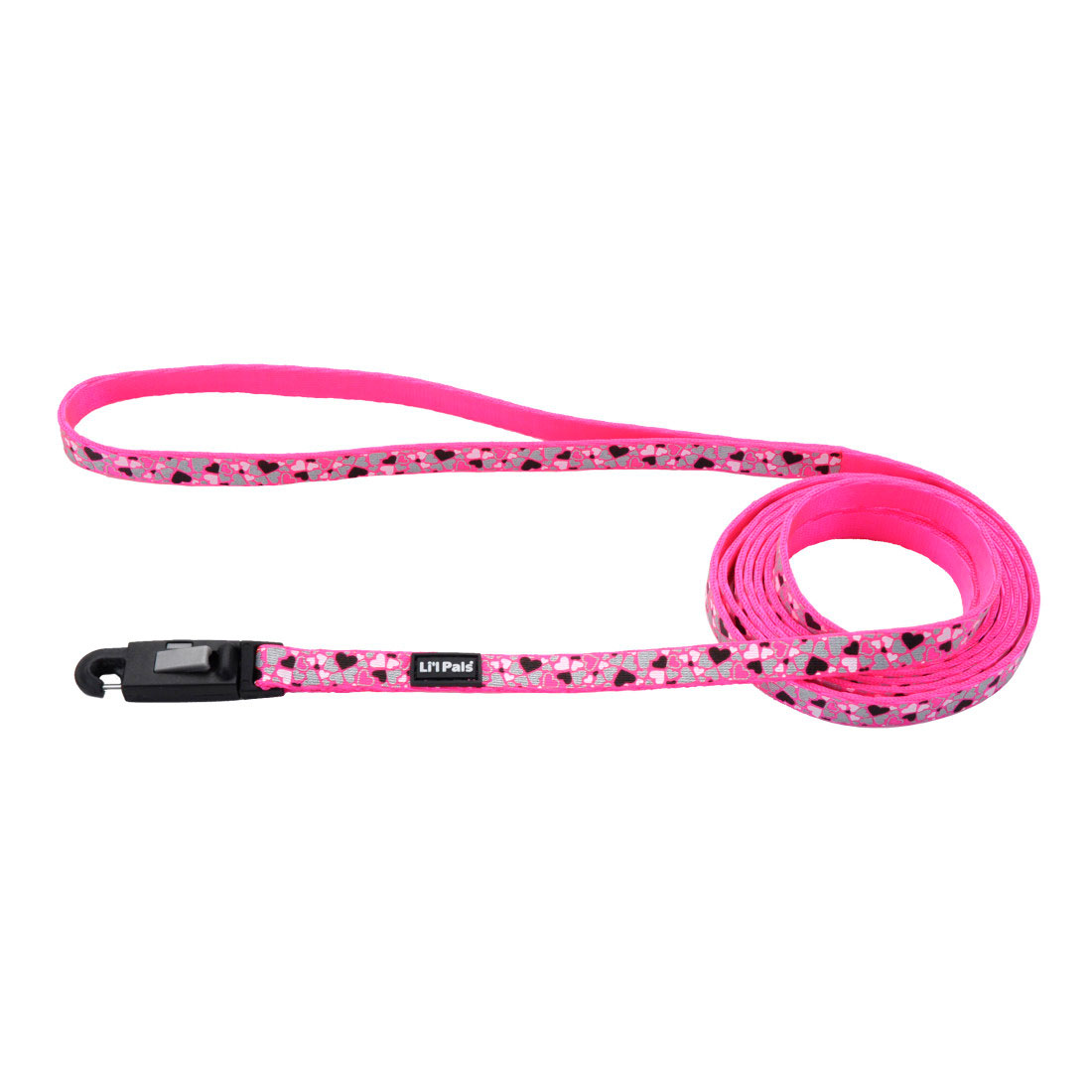 Li'l Pals Reflective Dog Leash, Pink Heart Reflective, 3/8-in x 6-ft (Size: 3/8-in x 6-ft)
