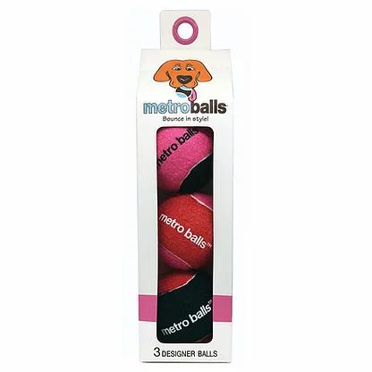 Metropaws Metroball Tennis Balls Dog Toy, Pink, 3-pk