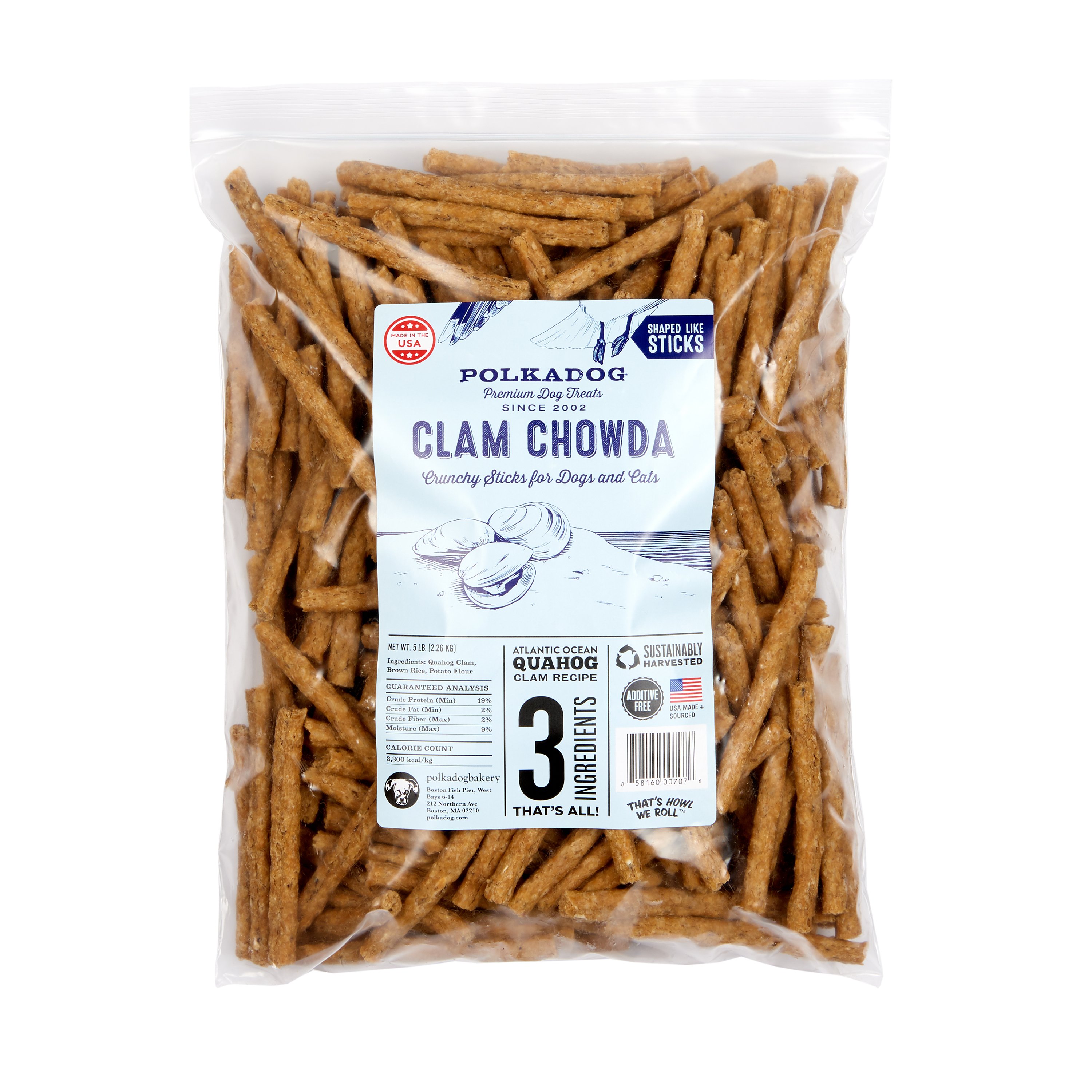 Polkadog Clam Chowda Stick Shaped Dog Treats, 5-lb, Bulk