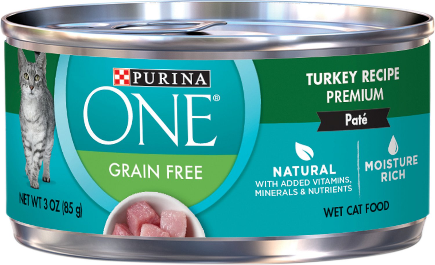 Purina ONE SmartBlend Classic Turkey Recipe Premium Pate Grain-Free Canned Cat Food, 3-oz