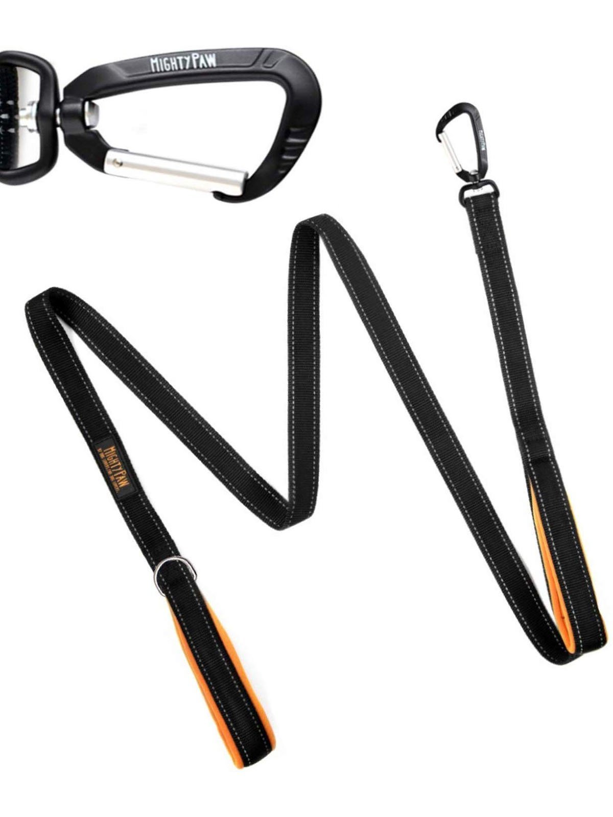 Mighty Paw HandleX2 Dual Padded Handle Dog Leash, Black, Black & Orange