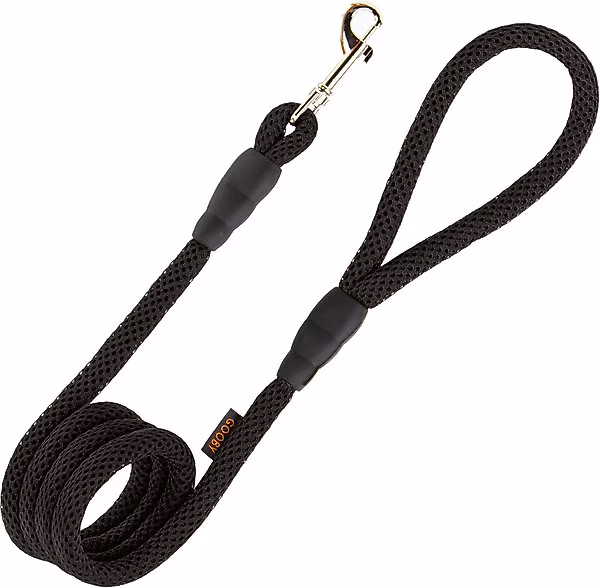 Gooby Soft Mesh Dog Leash, Black, 4-ft