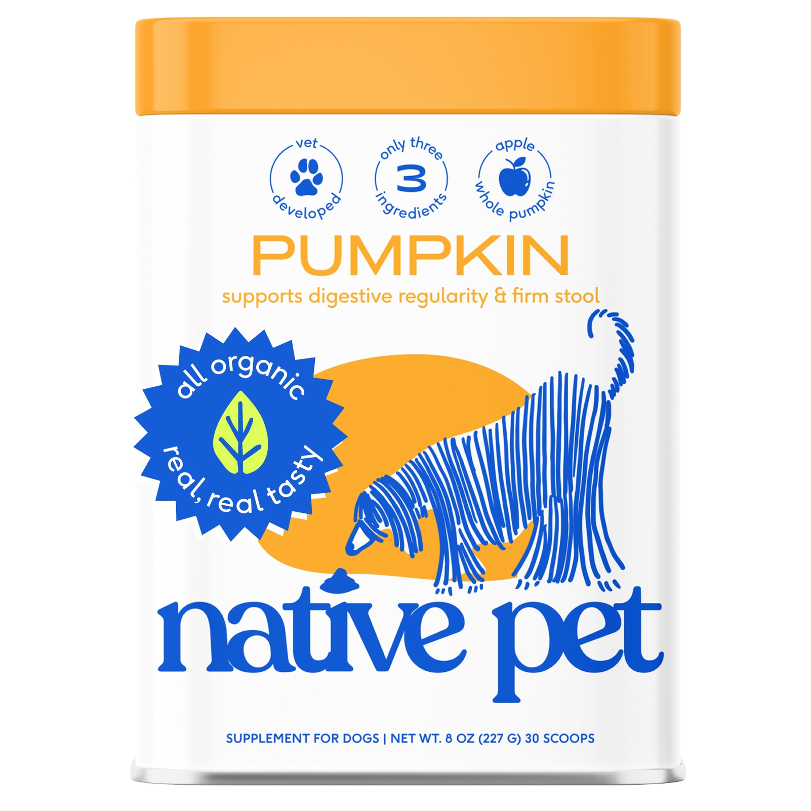 Native Pet Organic Pumpkin Fiber Powder, Digestive Supplement for Dogs