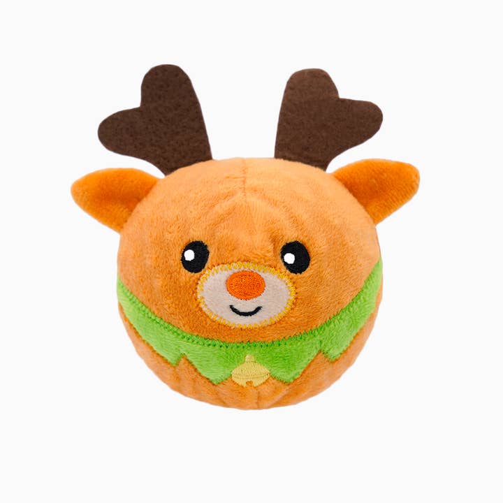 HugSmart Pet - Happy Woofmas - Reindeer - Dog Ball Toy