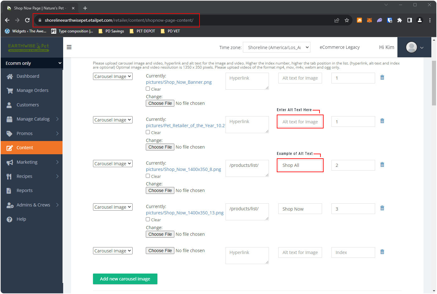 Navigate to the Content page on eTail website.