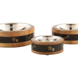 Wood and Metal Sleeve Bowl with Paw Print - Black - 2 QT