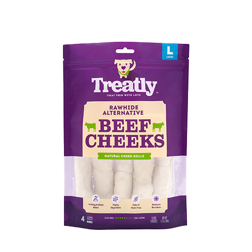Treatly™ Beef Cheeks Natural Cheek Rolls Large Dog Treat (4 pack)