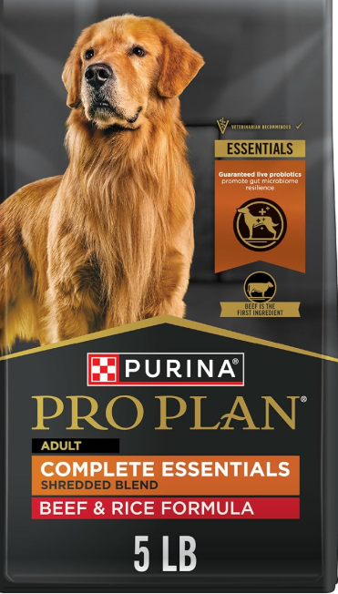 Purina Pro Plan Complete Essentials Shredded Blend Beef and Rice Dog Food Dry Formula with Probiotics for Dogs - 5 lb