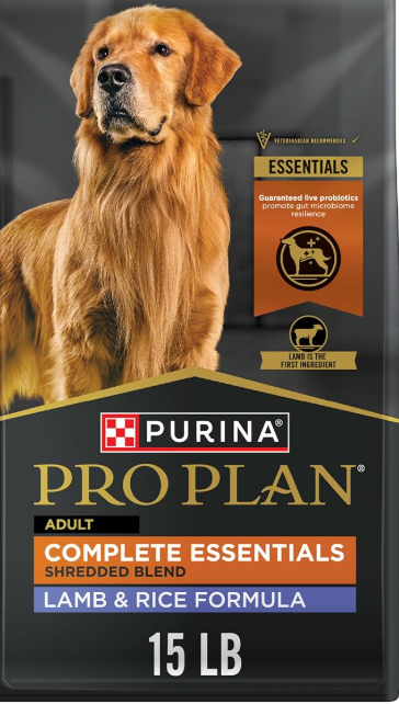 Purina Pro Plan Complete Essentials Shredded Blend Lamb and Rice High Protein Dog Food with Probiotics for Dogs - 15 lb