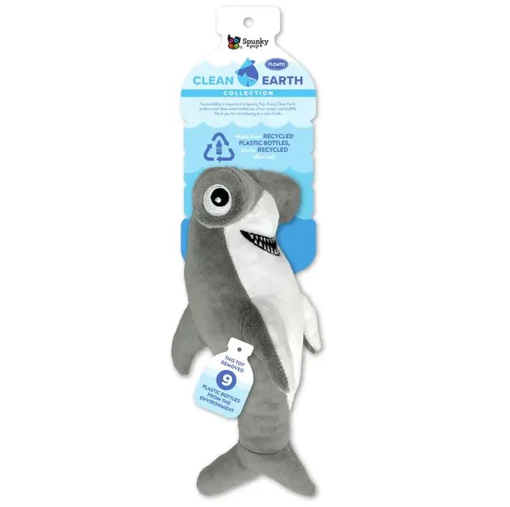 Spunky Pup Clean Earth Hammerhead Shark Plush Dog Toy - Large