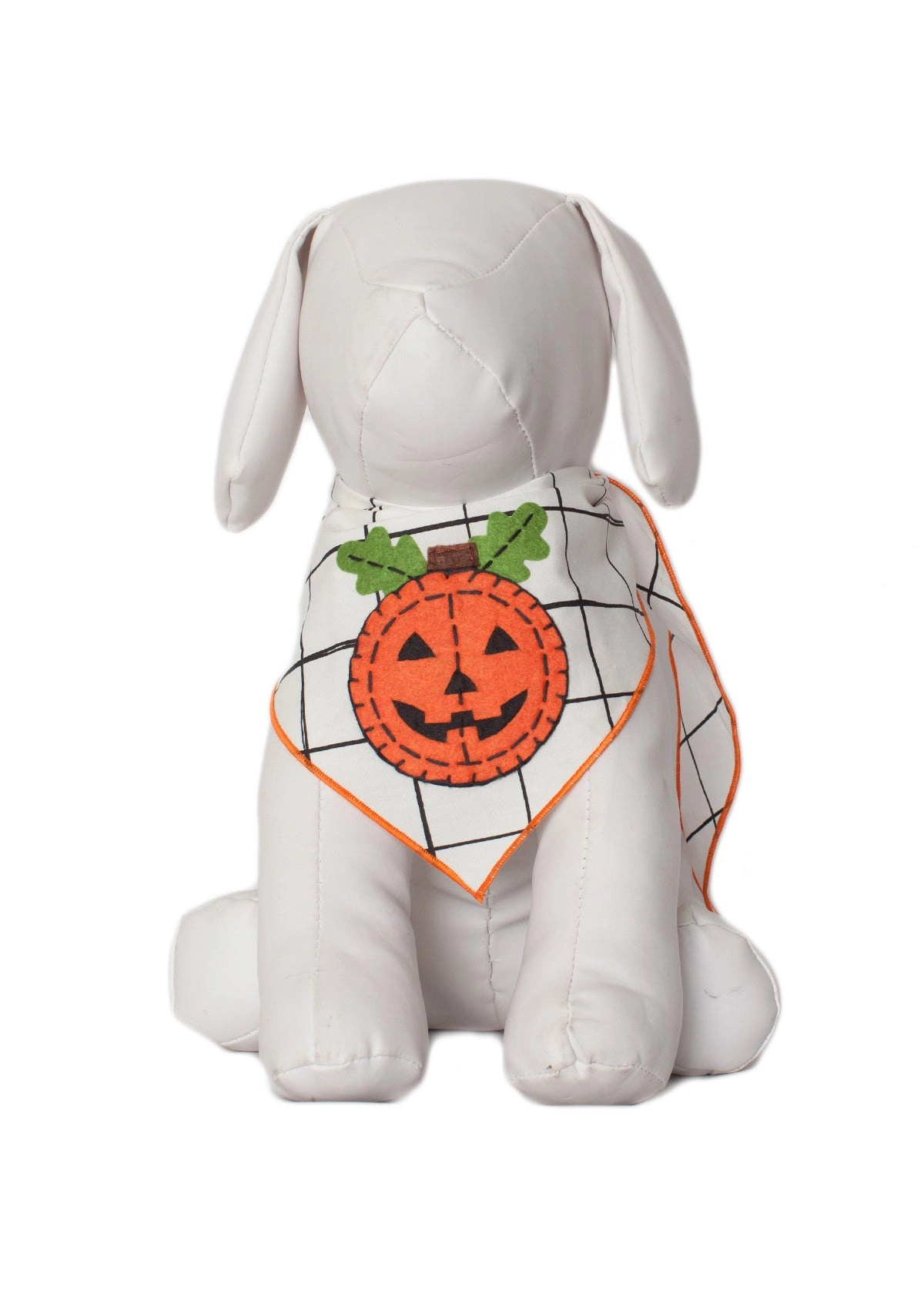 Tail Trends Pumpkin on White Dog Bandana Cute Halloween Pet Scarf - White/Medium(Size: Medium)