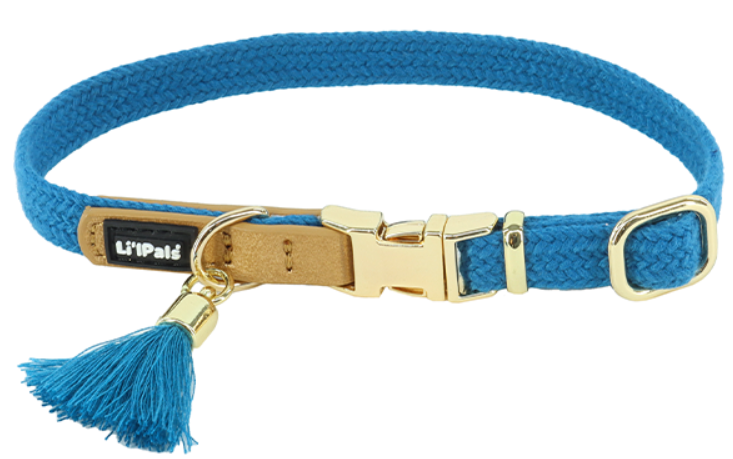 Li'l Pals Dog Collar Wvn w/Tssl Blue Pt X-Sm 3/8"x6-8"