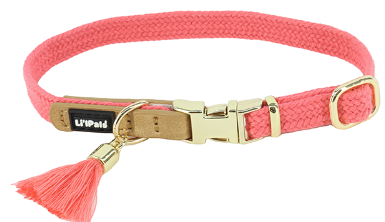 Li'l Pals Dog Collar Wvn w/Tssl Pink Pt X-Sm 3/8"x6-8"