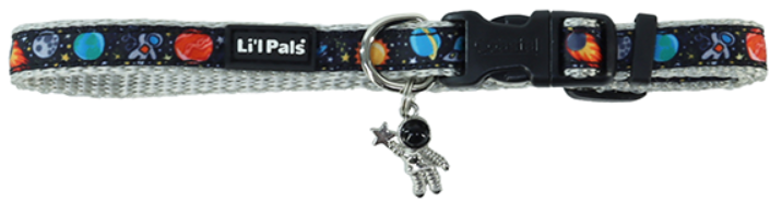 Li'l Pals Dog Collar ChrmRbn SpcExplr Pt X-Sm 3/8"x6-8"