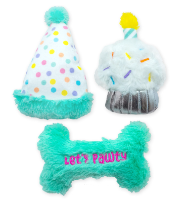 ThoozyPet Birthday 3pk Small Plush Dog Toys 5.5"