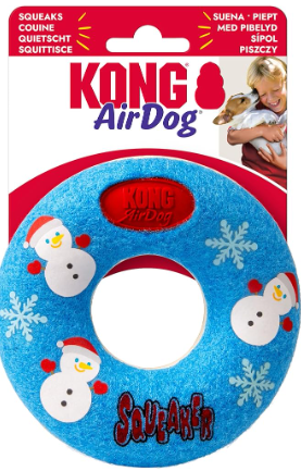KONG Holiday AirDog Dog Toy – Squeaky Tennis Ball Material, Non-Abrasive Felt Gentle on Teeth (Donut)