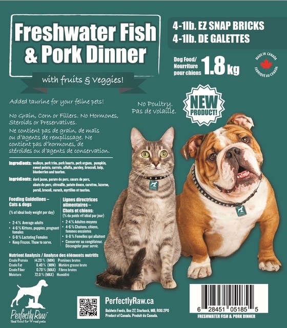 Perfectly Raw Freshwater Fish and Pork Dinner Frozen Dog & Cat Food, 32 lb, 16x2 (Size 32-lb, 16x2)