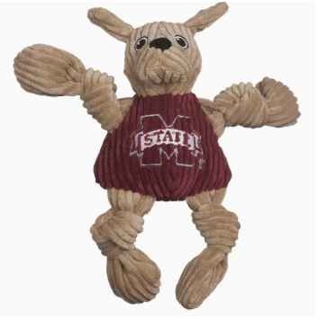 HuggleHounds Knottie Collegiate Mississippi State, Bully the Bulldog Dog Toy, Large