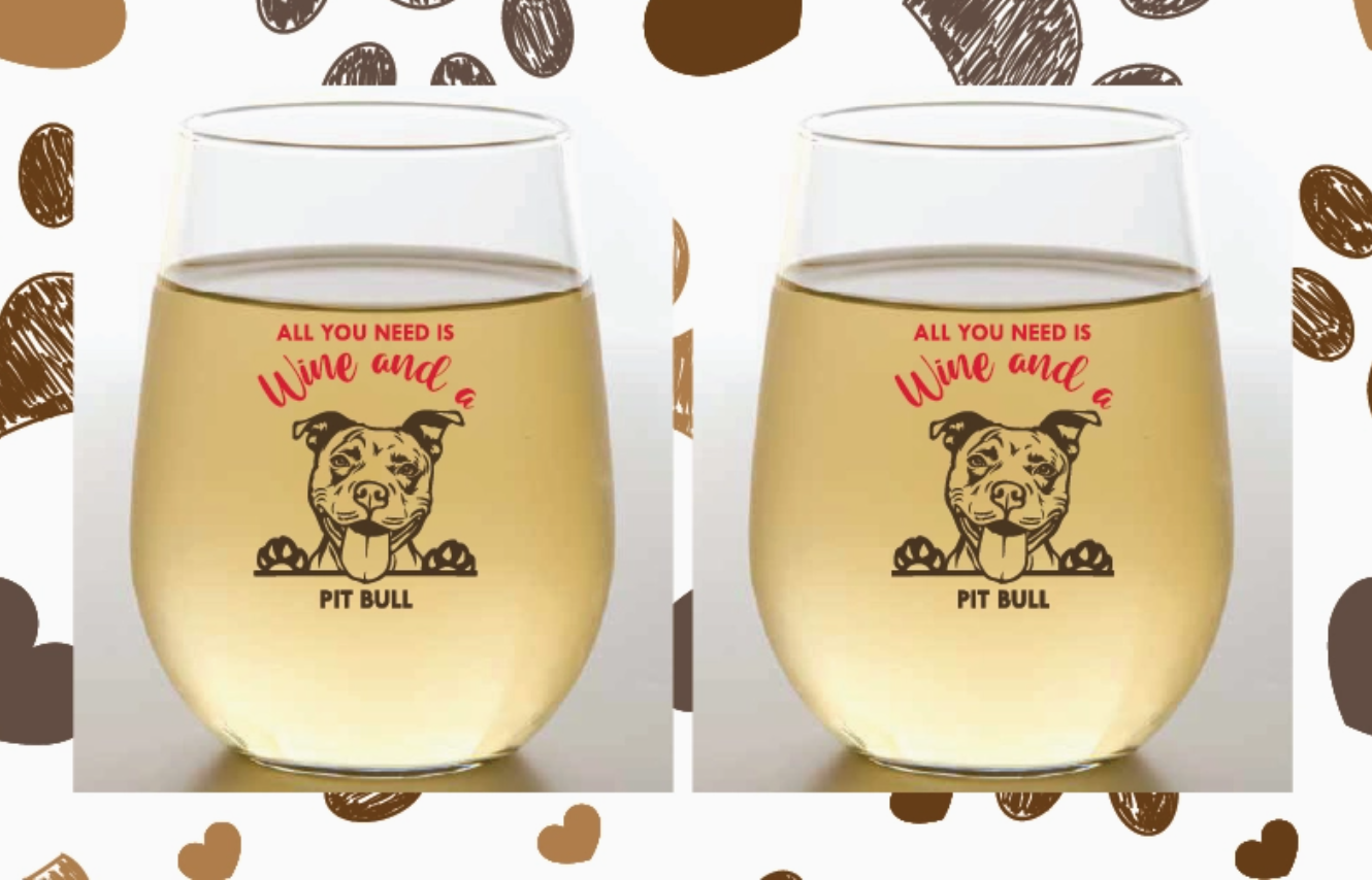 DOG BREED COLLECTION 2-Pack Shatterproof Wine Glasses, Pit Bull
