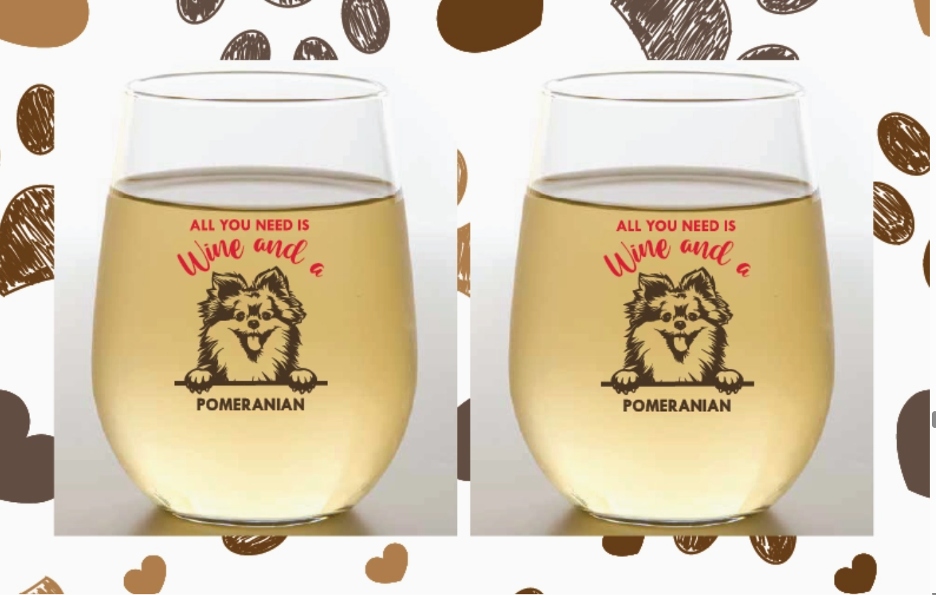 DOG BREED COLLECTION 2-Pack Shatterproof Wine Glasses, Pomeranian