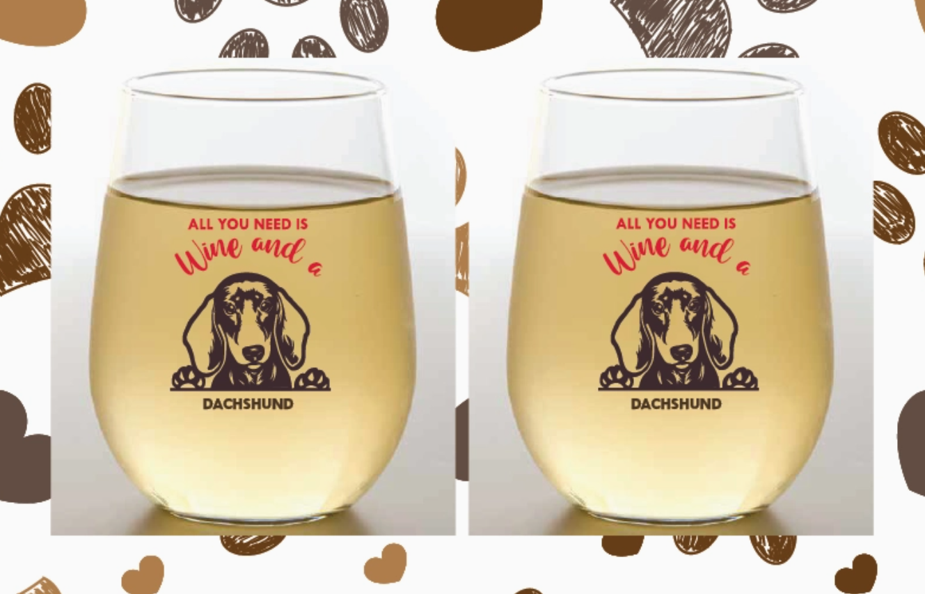 DOG BREED COLLECTION 2-Pack Shatterproof Wine Glasses, Dachshund