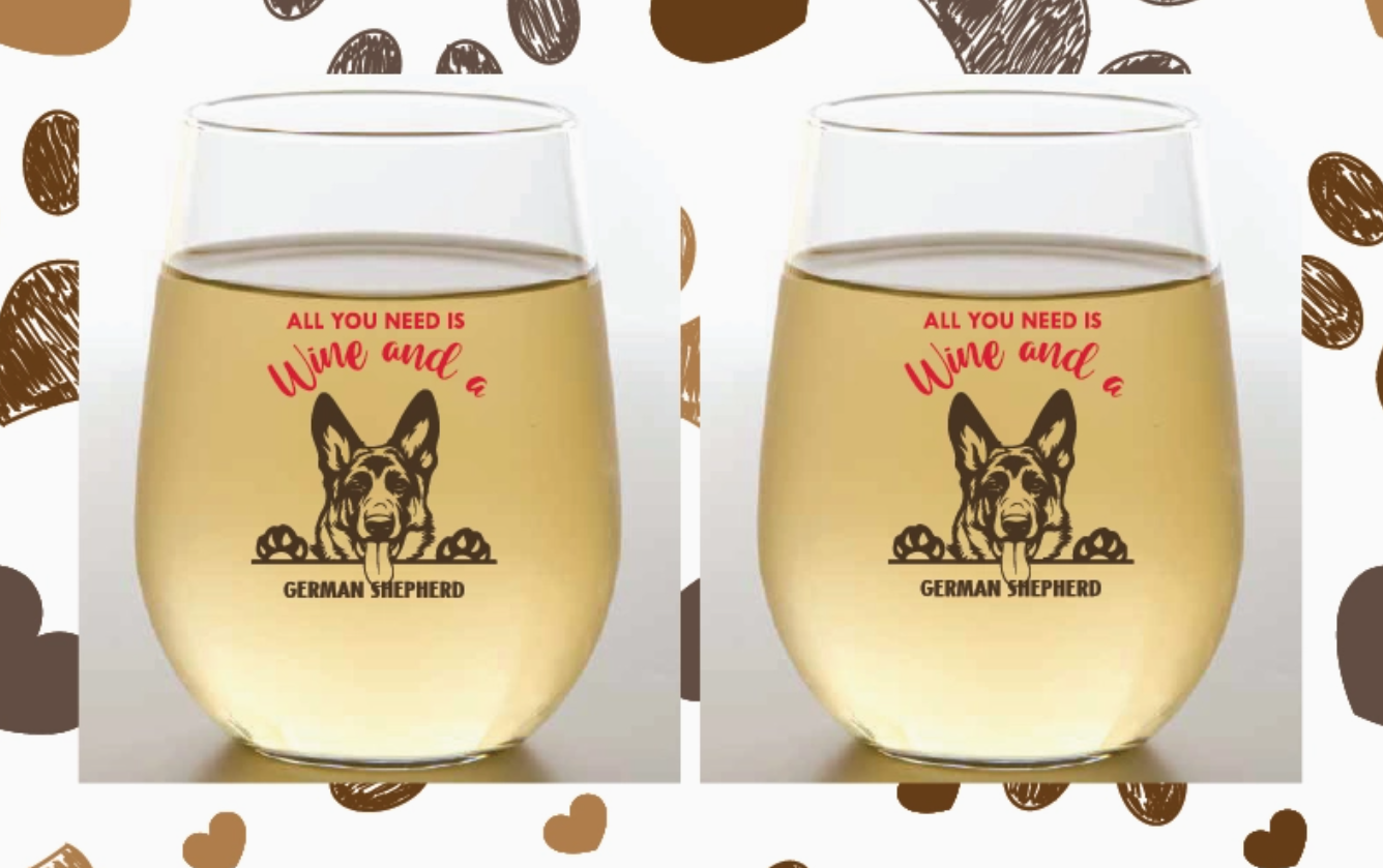 DOG BREED COLLECTION 2-Pack Shatterproof Wine Glasses, German Shepherd