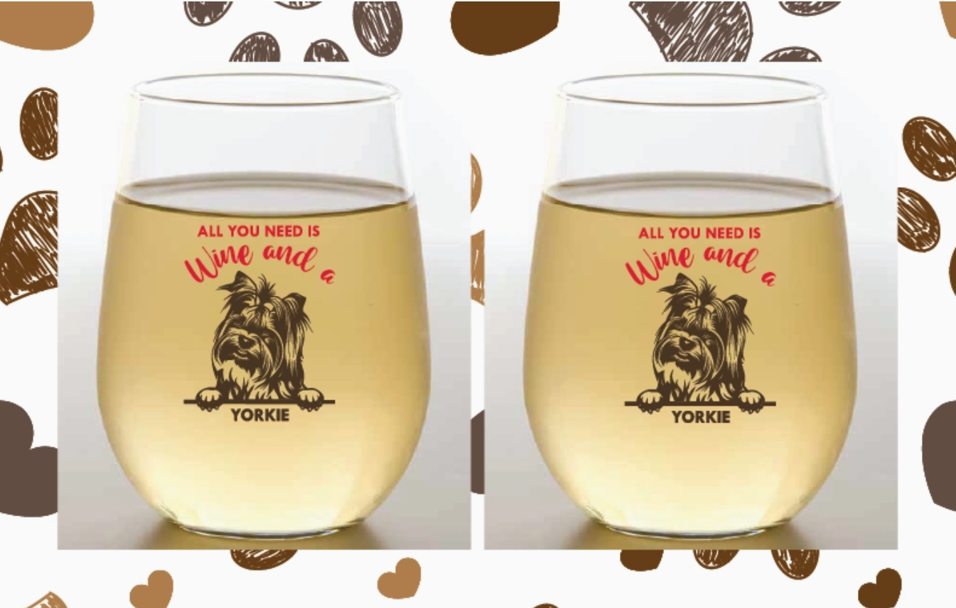 DOG BREED COLLECTION 2-Pack Shatterproof Wine Glasses, Yorkie