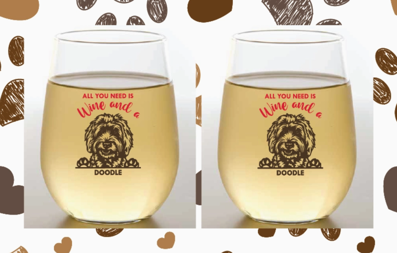 DOG BREED COLLECTION 2-Pack Shatterproof Wine Glasses, Doodle