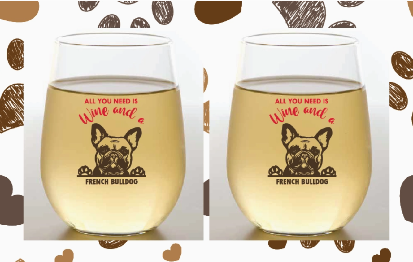 DOG BREED COLLECTION 2-Pack Shatterproof Wine Glasses, Frenchie