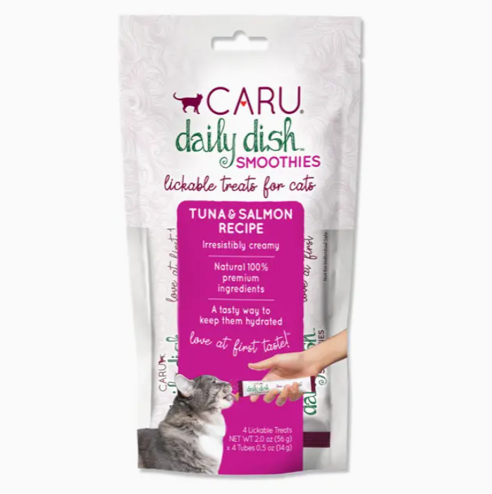 Caru Daily Dish Smoothies Tuna & Salmon Lickable Cat Treats, 2-oz, 4-pk