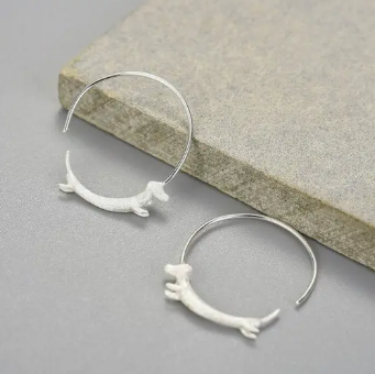 EARRINGS - Dachshund Dog Hoop Earrings, 925 Sterling Silver