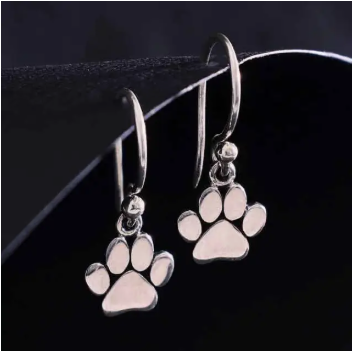 EARRINGS -Sterling Silver Paw Print Dangle Earrings 21x9mm