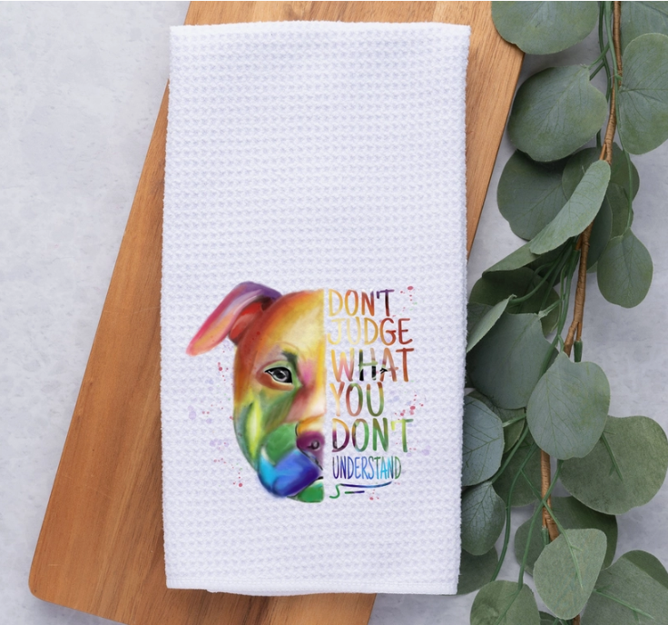 Kitchen Waffle Weave Towel, Watercolor Pitbull