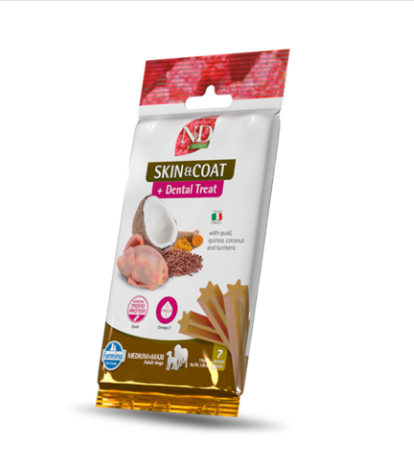 Farmina Dog Treat Dental QUINOA Skin & Coat Quail Adult Medium Maxi 3.5 oz