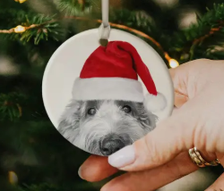 ORNAMENT: Santa Hat Doodle (Golden) Ceramic Ornament