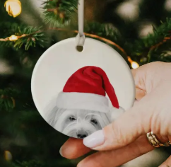 ORNAMENT: Santa Hat Havanese/Maltese Ceramic Ornament
